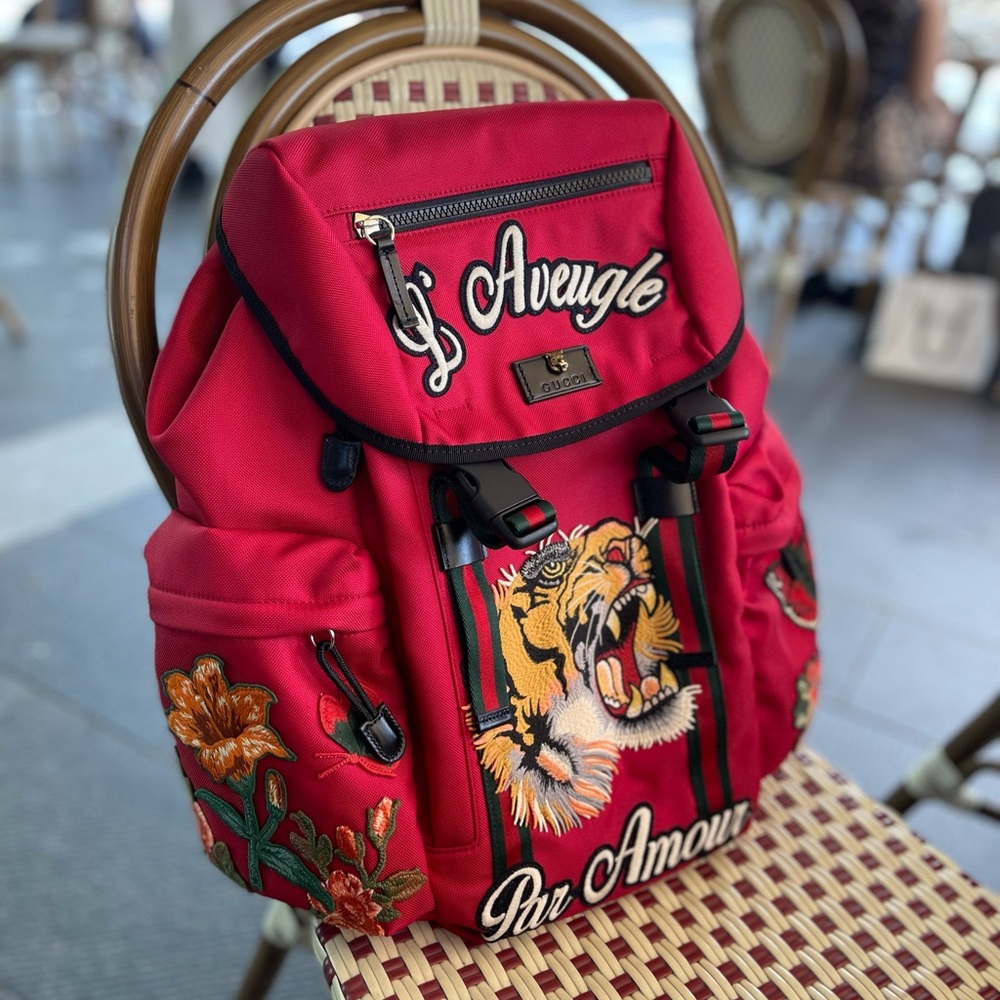 GUCCI red tiger backpack Nylon L’Aveugle par Amour.